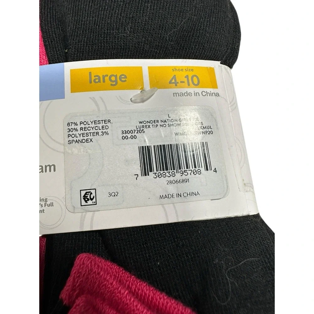 wonder nation girls no show ankle socks 20 pairs size‎ large 4-10